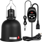 REPTI ZOO Reptile Light Fixture Dimming Thermostat Combo Pack, 5.5 Inch Deep Dome Lamp Fixture Max 100W, PID Reptile Thermostat Temperature Controller for Reptile Heat Lamp Bulb