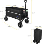 Collapsible Wagon Cart with Wheels Foldable - Folding Utility Heavy Duty Wagons Carts for Grocery Sports Garden Shopping Camping Wheelbarrows (Black, 120L)