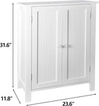 ZENY Bathroom Floor Storage Cabinet with Double Door + Adjustable Shelf, Wooden Organizer Cabinet for Living Room, Bathroom, Bedroom, Modern Home Furniture (White)