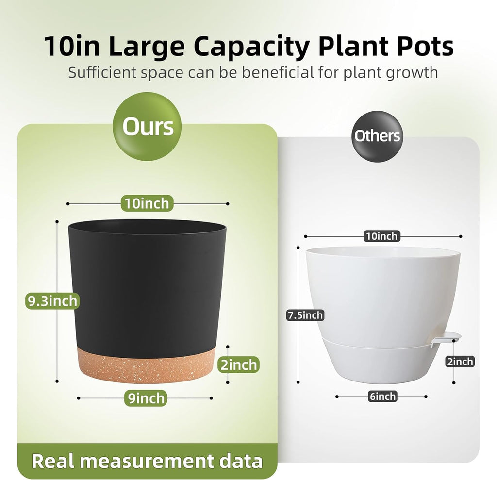 QCQHDU 10 inch Plant Pot, 2 Pack Planters for Indoor Plants with Drainage Holes & Saucer, Outdoor Flower Pots Home Garden Modern Decor