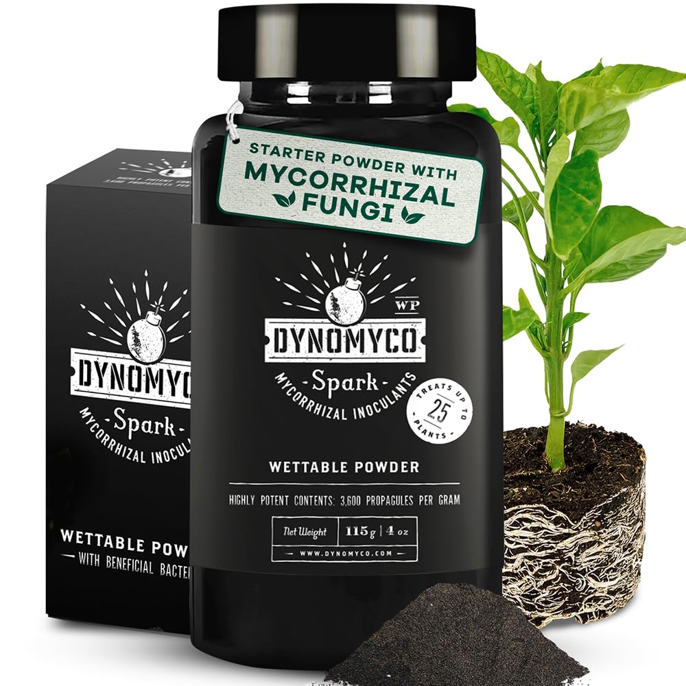 DYNOMYCO Spark WP Mycorrhizal Fungi, 4oz Wettable Powder – 3-In-1 Root Enhancer Amplifies Nutrient Uptake & Yield – Treats 25 Plants, Indoor/Outdoor Bio-Stimulant – Dissolves Fast in Seed Starter Soil