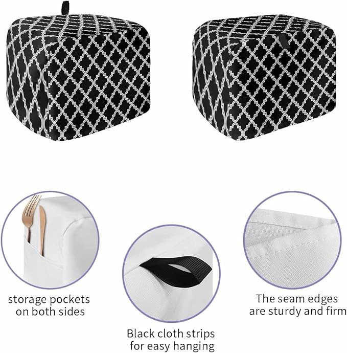 Toaster Cover 4 Slice Moroccan Pattern Toaster Oven Cover with Pockets Geometric Trellis Black Dustproof Bakeware Protector Small Kitchen Appliance Dust Covers and Fingerprint Protection for Women