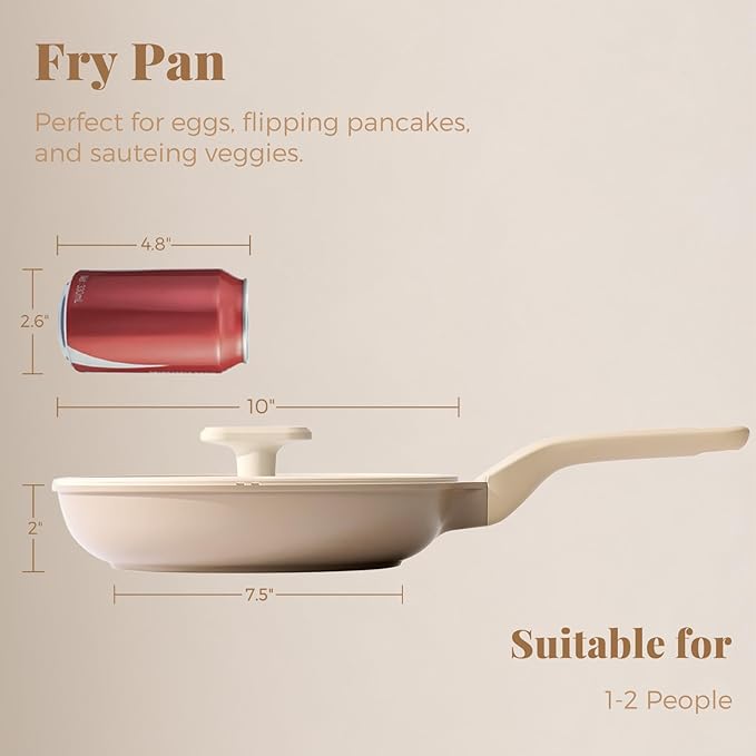 Nonstick Frying Pan with Lid, Healthy Skillet, Egg Pan Nonstick Omelet Pan Chef's Pan, PFOA & PTFE Free, Induction Compatible (10 Inch W/L Natural Linen)