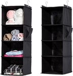 2 Packs Hanging Closet Organizer, 4-Shelf Closet Organizers and Storage with Side Pockets, Collapsible Hanging Shelves for Closet & RV & College Dorm,Black
