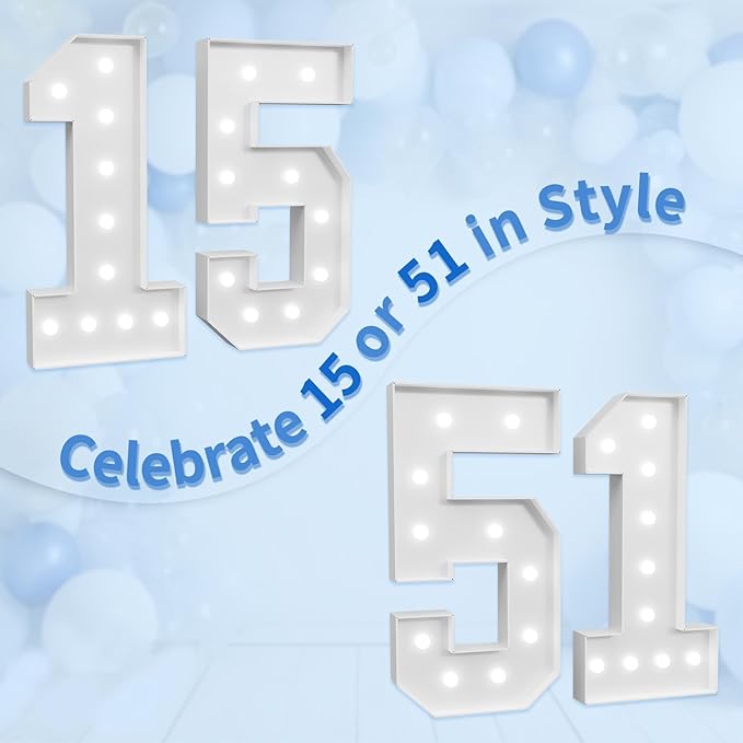 imprsv Marquee Numbers Large 51st-Birthday Decorations: 4ft Light Up Number Party Decor 51 Year Old Women and Men Birthday Decoration Backdrop Anniversary Cardboard Big Mosaic Balloon Frame Number 51