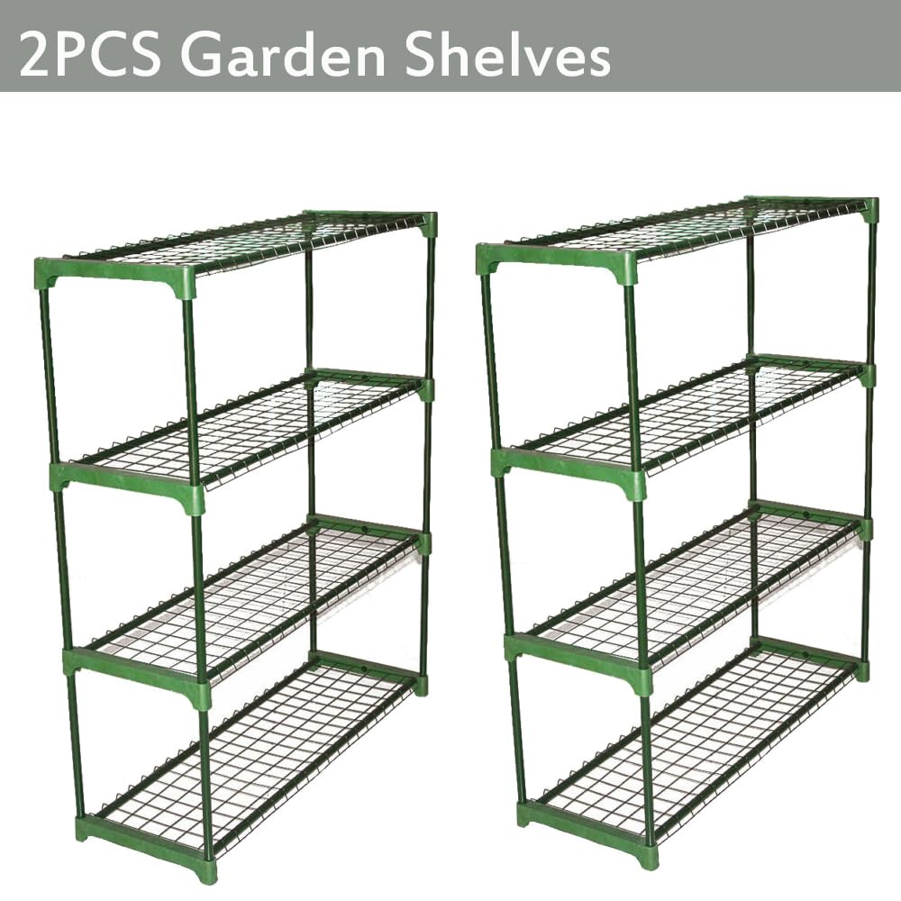 Panana 2 x Display Storage Racking for Garden Garage Greenhouse Staging Plant Stand Greenhouse 4-Tire Racking Shelving Unit for Garden Shed Garage