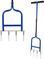 Spike Tine Fork Lawn Aerator - Four 5.2'' Stainless Steel Spikes Manual Gardening Hand Tool - Grass Dethatcher Aerator Lawn Tool with Solid Tines for Compacted Soil - Lawn Plugger Aerator