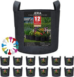 JERIA 12-Pack 30 Gallon, Vegetable/Flower/Plant Grow Bags, Aeration Fabric Pots with Handles (Black), Come with 12 Pcs Plant Labels