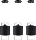1 Light 3 Pack Hanging Indoor Kitchen Island Pendant Light 6" Drum Glass Shade Pendant Ceiling Light Fixtures Modern Farmhouse Dinning Over Sink (Black Finish)