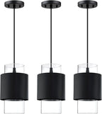 1 Light 3 Pack Hanging Indoor Kitchen Island Pendant Light 6" Drum Glass Shade Pendant Ceiling Light Fixtures Modern Farmhouse Dinning Over Sink (Black Finish)