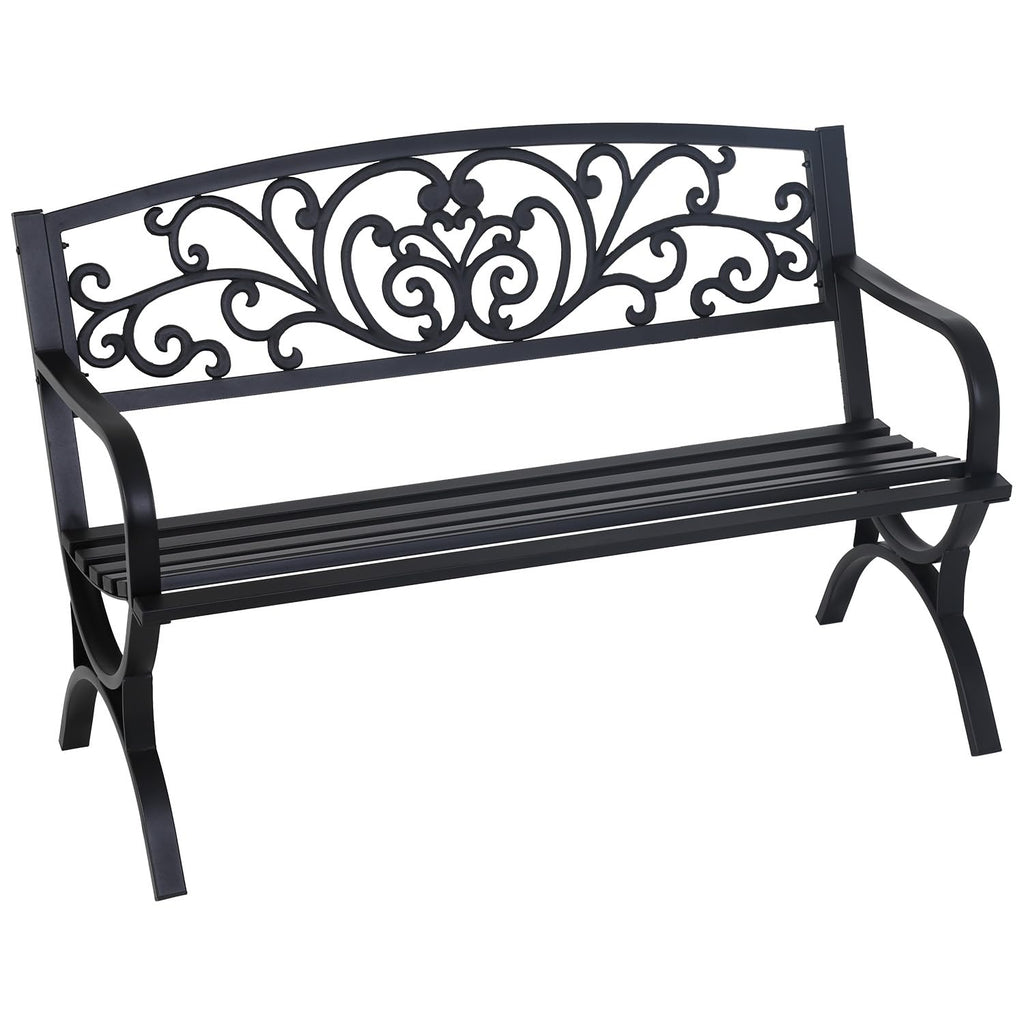 FDW | 50" Outdoor Garden Bench | Black | 485lbs Load Capacity