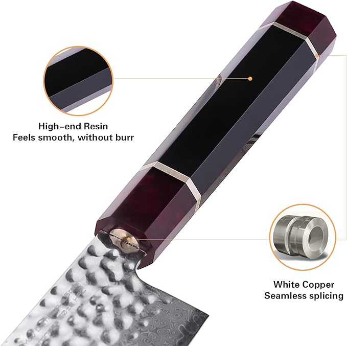 FINDKING Eternity Series Japanese Kiritsuke Knife with ABS sheath, Multi-Purpose Gyuto Chef knife, 9Cr18MoV Damascus Steel Blade, Resin Octagonal Handle, for Meat, Fruits, Vegetables,9 Inches