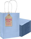 qiqee 50-Packs Light Blue Paper Gift Bags with Handles Bulk 4.5"x2.5"x6" Mini Size Party Favor Bags Multiple Uses