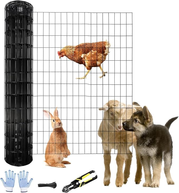 Tongmo 4 ft x 50 ft Black PVC Coated Welded Wire Fence, 16GA Garden Chicken Wire Fence Roll, Mesh Size 2" x 4" Hardware Cloth, Ideal for Yard Protection and Poultry Netting
