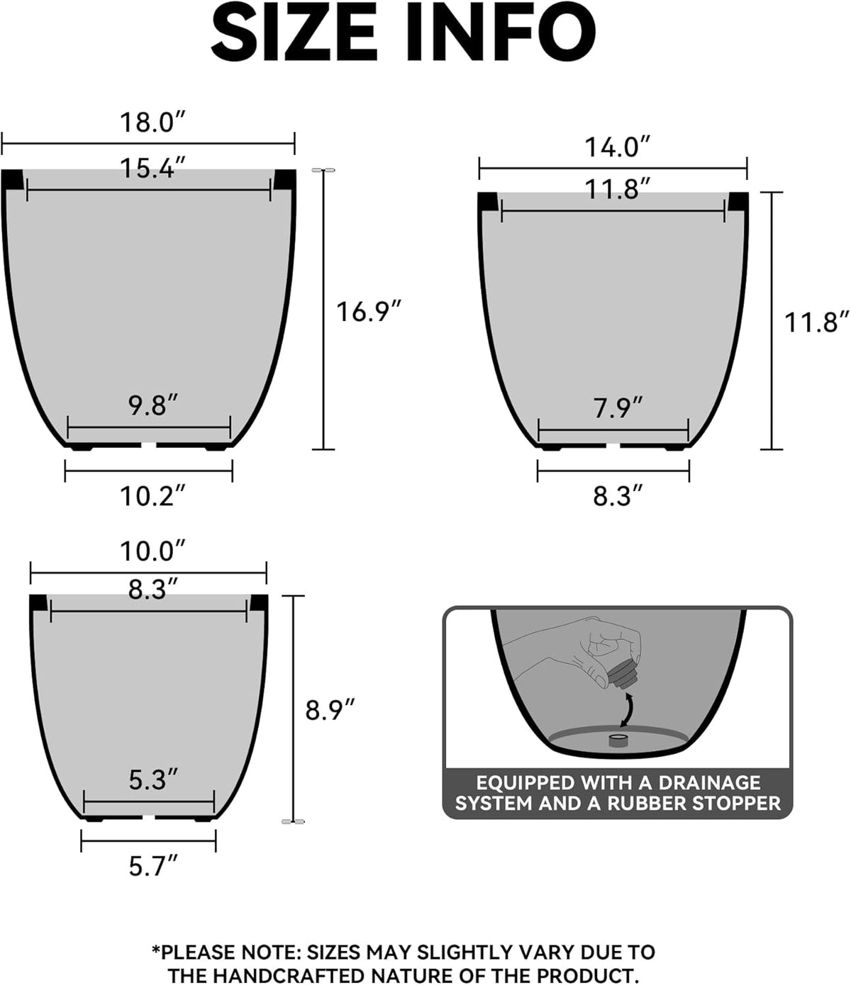 Kante 14 Inch Dia Round Concrete Planter, Indoor Outdoor Large Plant Pot with Drainage Hole and Rubber Plug for Home Patio Garden, Rusty