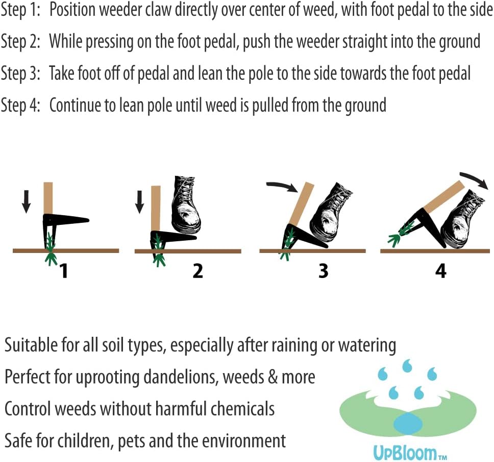 UpBloom - Stand Up Weed Puller Tool with Long Handle - Remover Yard and Garden for Easy Gardening - Durable Hand Supplies
