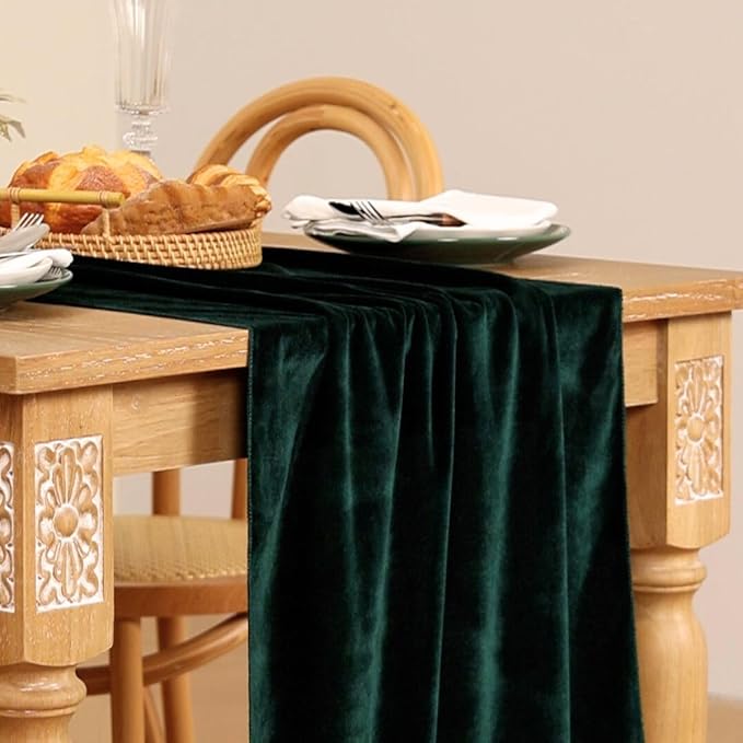 MLMC 2 Pack Emerald Green Velvet Table Runner 10ft Luxury Dark Green Velvet Fall Table Runner 20x120 Inches Glossy Wedding Table Runner for Bridal Shower Birthday Party Gathering Decor