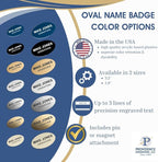 Custom Engraved Name Tag Badges – Personalized Identification with Pin or Magnetic Backing, 2.8 Inch Oval, Radiant Silver/Black