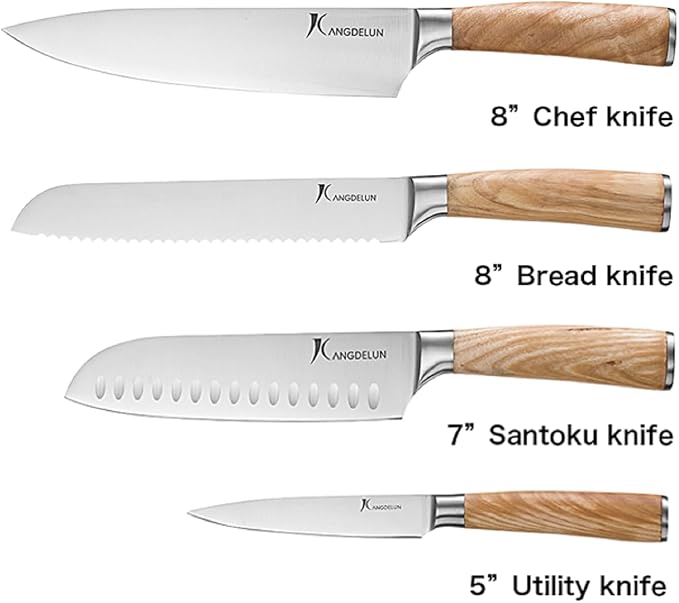 Natura Series 4 PCS Chef Knife Set with Gift Box, Ultra Sharp Kitchen Knives with Natural Wooden Handles