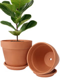 INGOFIN Terracotta Pot Set of 2 with Saucer - 10 Inch Ceramic Clay Pot for Plants with Drainage Hole, Large Terra Cotta Flower Planter with Tray for Indoor Outdoor Plants