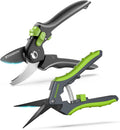 Garden Shears Set: 8.5" Bypass Pruning Shears & 6.5" Straight Trimming Scissors, Ultra-Sharp Garden Scissors with Stainless Steel Blades, Safety Lock, Gardening Gifts for Women Men, 2 Pack