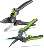 Garden Shears Set: 8.5" Bypass Pruning Shears & 6.5" Straight Trimming Scissors, Ultra-Sharp Garden Scissors with Stainless Steel Blades, Safety Lock, Gardening Gifts for Women Men, 2 Pack
