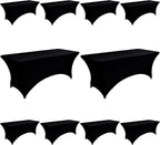 10-Pack 6ft Black Spandex Table Covers for Rectangle Standard Folding Tables - Wrinkle Resistant Stretch Tablecloths - Ultimate Fitted Table Protector for Parties, Banquet, Wedding