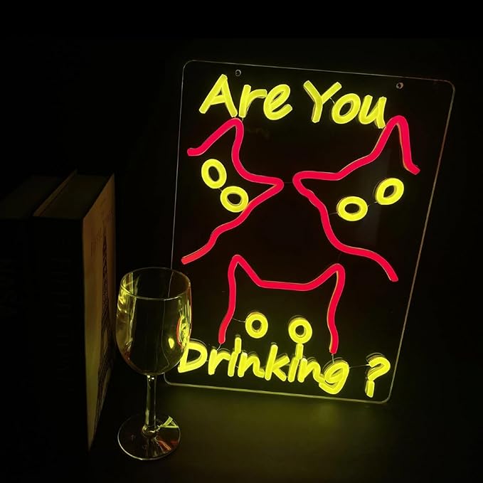 Are You Dringking Neon Sign Cat Neon Sign for Wall Decor,Cat Beer LED Neon Signs for Beer Wine Bar Kitchen Restaurant Home Pub Party Man Cave Club