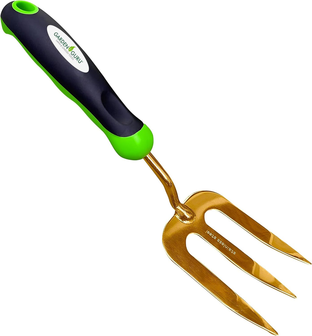 Garden Guru Titanium Hand Weeder Fork Tool – Rust Resistant – Ergonomic Handle – Great for Planting, Spreading Mulch, Weeding, Loosening & Transplanting Soil