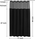 N&Y HOME Extra Long Waffle Weave Shower Curtain with Snap-in Fabric Liner Set, 12 Black Hooks Included - 71" x 84", Hotel Style, Mesh Top Window, Machine Washable & Water-Repellent - 71x84, Black