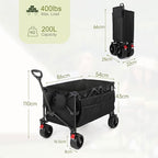 HAUSPROFI Collapsible Wagon Cart, 400 lbs Capacity, 7 cu ft (200L) Large Storage, Heavy Duty Foldable Utility Wagon with Pockets, Beach Wagon with Big Wheels for Sand, Garden, Camping & Grocery