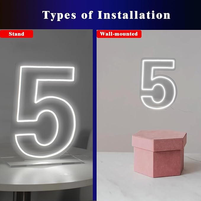 Number 5 Neon Sign for Birthday, 16.54" Cool White USB Battery Powered Led Neon Sign for Party Wedding Anniversary Decor Light Sign (Number 5)
