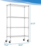 PayLessHere 4-Tier Adjustable Shelf Shelving Unit Shelves Shelf Heavy Duty Storage Steel Organizer Wire Rack (350 lbs Loading Capacity per Shelving) with Wheels Multi-Function Easy Assembly,Chrome