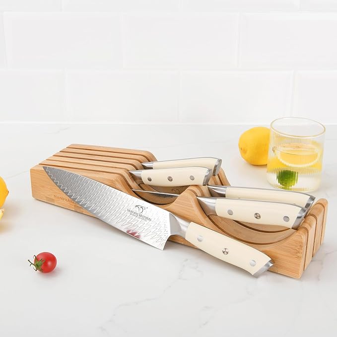 NANFANG BROTHERS Damascus Kitchen Knife Set,6 Pieces Drawer Knife Set,ABS Ergonomic Handle for VG10 Steel Professional Chef Knives Set with Block