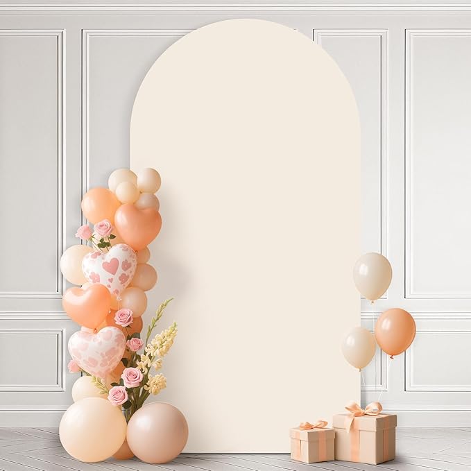 Ledido Wedding Arch Backdrop Cover 6FT Arch Covers Fitted Stretchy Spandex Round Top Stand Backdrop Cover for Wedding Banquet Ceremony Birthday Party Baby Shower Event Decoration,Beige