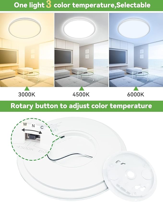 zemty 6Pack 12 Inch LED Flush Mount Ceiling Light, Super Slim 28W 3200lm LED Ceiling Light, 3 Color Temperature in One 3000k/4500k/6000K Round Light Fixture for Bedroom, Kitchen, Dining Room (White)