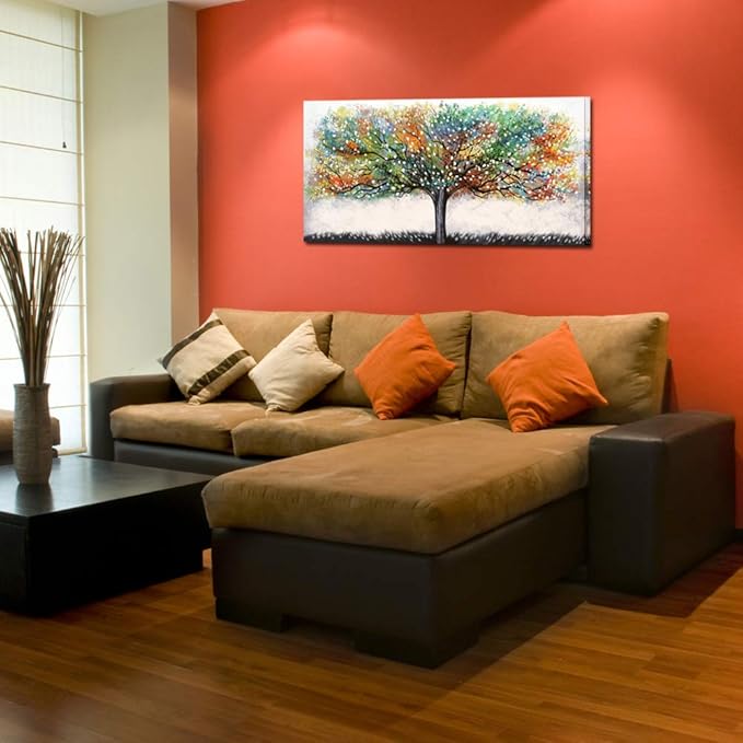 KREATIVE ARTS Large Living Room Wall Decor Abstract Canvas Wall Art Colorful Trees Landscape Painting Picture Giclee Print Framed Artwork Modern Home Bedroom Wall Decoration Ready to Hang 20x40inch