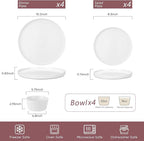 Herogo 12 Pieces Dinnerware Dishes Set for 4, Handmade Stoneware Dining Plates and Bowls Sets, Double Reactive Glaze, Microwave & Dishwasher Safe, Scratch Resistant, Speckled White