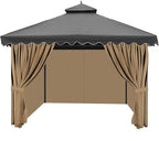 Gazebo Privacy Curtains 10' x 12' with Zipper 4-Panels Side Wall Universal Replacement for Patio, Outdoor Canopy, Garden and Backyard (Curtain Only)