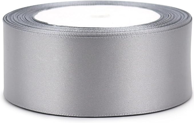 Gray Solid Satin Ribbon 1-1/2 Inch 25 Yards Solid Polyester Fabric Ribbon for Gift Wrapping Wedding Christmas Baby Shower Birthday Party Decoration Handmade Immortal Flower Craft