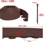 Garden Edging 33FT, 4IN High Landscape Edging Border Plastic Lawn Edging Roll with 50 Spikes for Yards, Flower Bed Edge, Sidewalks, Pathway, Brown