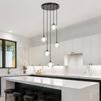 5 Lights Cluster Pendant Lighting, Brushed Black Crystal Pendant Chandelier, Foyer Chandelier Light Fixture Modern Hanging Lights for Kitchen Island Dining Room