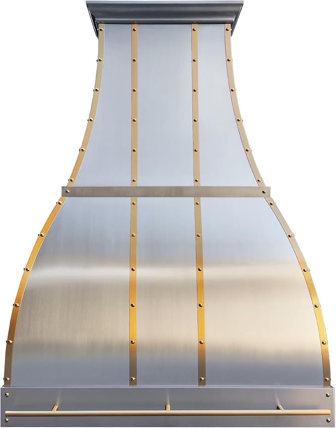 CHETTO C Stainless Steel Range Hood Cover with Quiet Vent Hood Insert Custom Handcrafted Metal Kitchen Fan with Towel Rack LED Light 36"W x21"D x54"H Brushed Stainless Steel Wall Mount