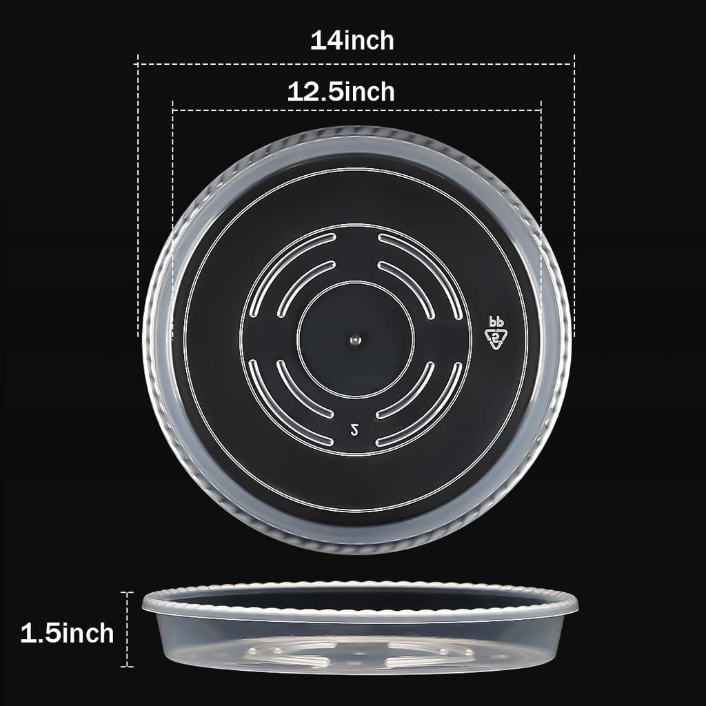 RooTrimmer 5 Pack 14 Inch Clear Plant Saucers for Pots,Heavy Duty Thick Plastic Plant Trays,Sturdy Water Catch Drip Trays for Indoor & Outdoor Plants