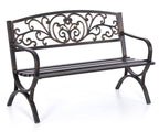MFSTUDIO 50 Inches Outdoor Garden Bench Cast Iron Metal Frame Floral Bronze