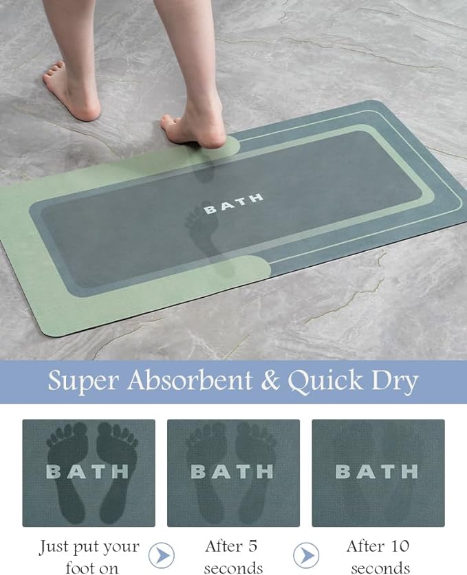 MontVoo-Bath Mat-Bathroom Mat Rug Non Slip Super Absorbent Stain Resistant Quick Dry Thin Bathroom Rug-Bath Mats for Bathroom Floor Bathtub Vanity-Bathmat Bath Rug Easy Care 17"x27" Green