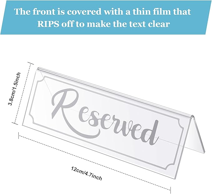 16 Pieces Reserved Sign Acrylic Clear Reserved Table Tent Signs Table Number Holders for Wedding Printed Seating Reservation Restaurant Business Office Meeting Party (White)