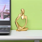 BOPART Gold Thinker Statue Home Decor, Resin Abstract Thinker Sculpture Figurines Shelf Decor Accents for Living Room, Office, Bookshelf, Desktop