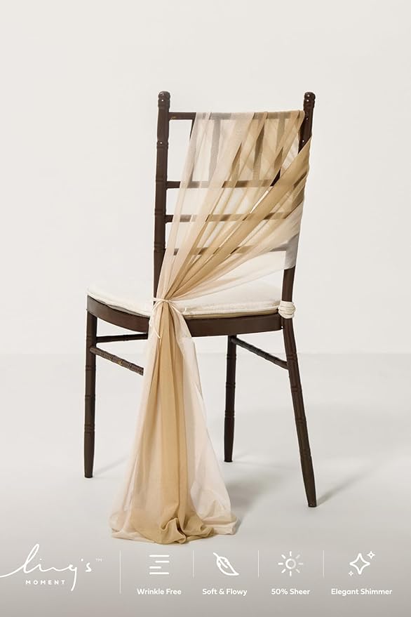 Ling's Moment Wedding Chiffon Chair Sashes Cover Aisle Decorations Draping Fabric Wrinkle-Free with Tie 16 Pcs for Party Ceremony Reception Floral Arrangement Banquet Outdoor Decor