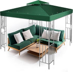 Flexzion 8x8 Gazebo Canopy Replacement Top Waterproof Cover - Outdoor Gazebo Canopy Cover - Double Tier UV30 Cover for Canopies, Garden, Patio, Yard Tent (Green)